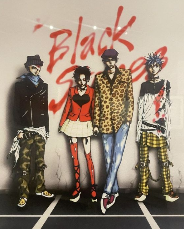 Illustration of the band Blast from the manga Nana showing their punk influence.